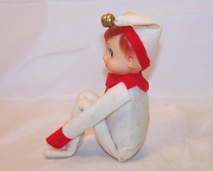 Image 1 of Elf for Your Shelf, White Jingle Elf, Pixie Doll w Red Trim, Japan Japanese