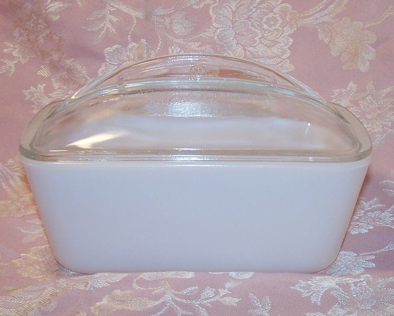 Milk Glass Refrigerator Glass Dish, Loaf Pan w Lid