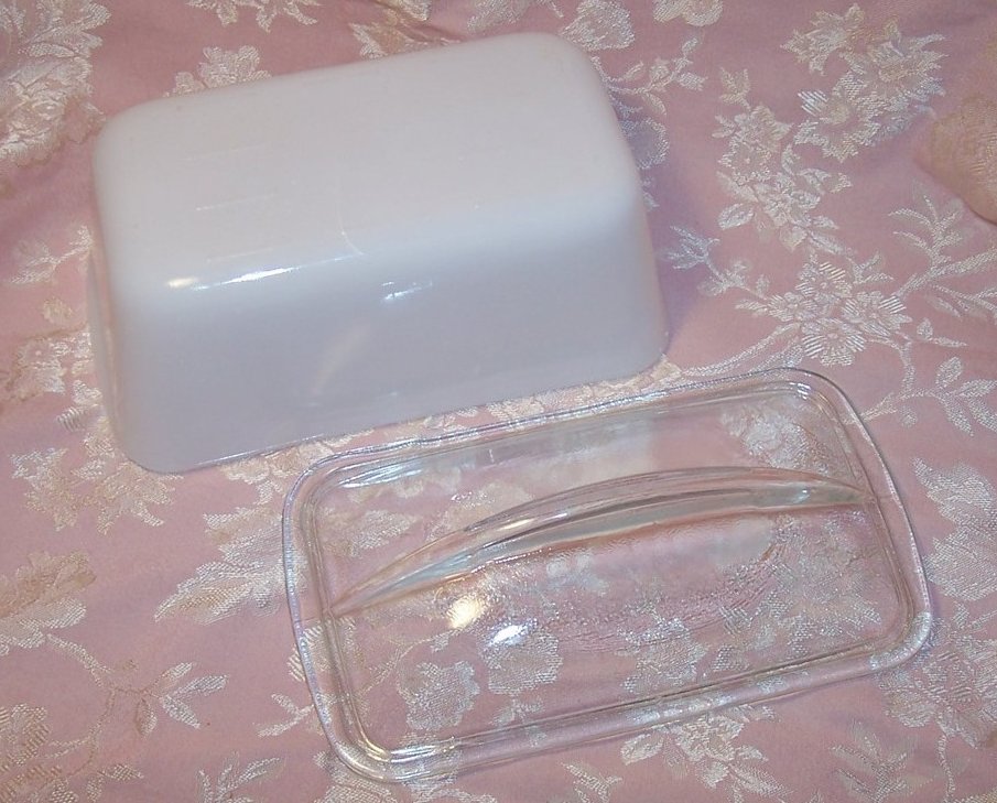 Image 2 of Milk Glass Refrigerator Glass Dish, Loaf Pan w Lid