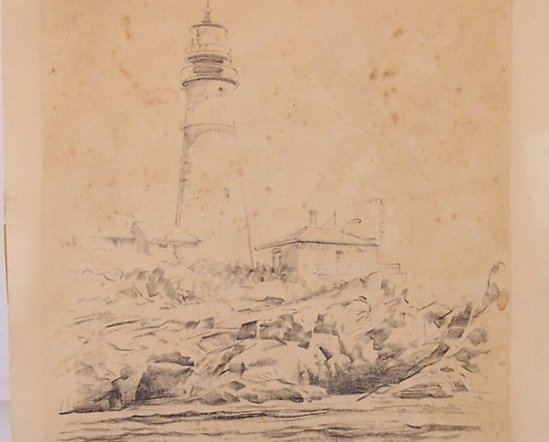 Lighthouse w Keepers House, by Jas F Murray, 1948, Lith O Sketch, USA