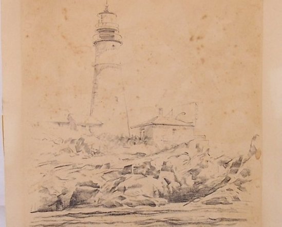 Lighthouse w Keepers House, by Jas F Murray, 1948, Lith O Sketch, USA