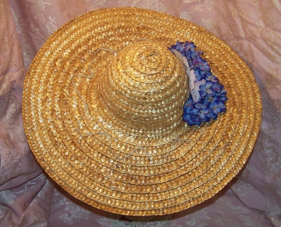 Image 2 of New Straw Hat w Flowers, Rhinestones, Beads