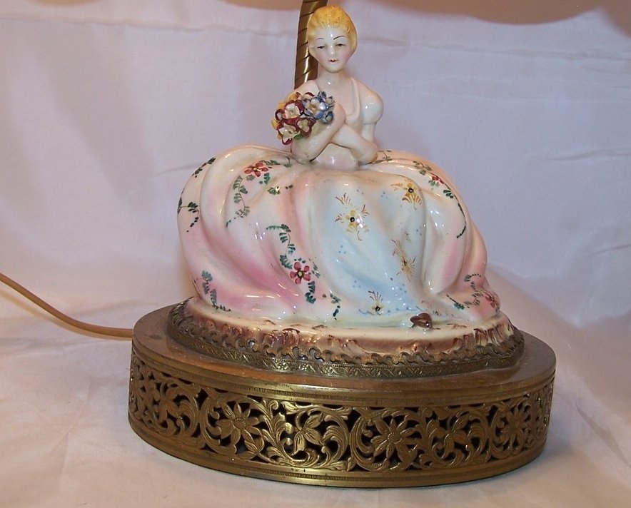 Image 1 of Porcelain Lady on Brass Base Lamp, Vintage, Very Detailed