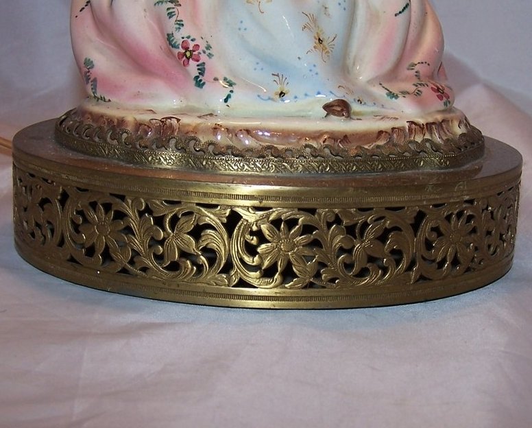 Image 2 of Porcelain Lady on Brass Base Lamp, Vintage, Very Detailed