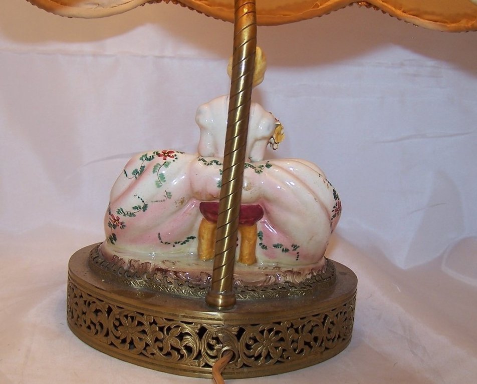 Image 3 of Porcelain Lady on Brass Base Lamp, Vintage, Very Detailed
