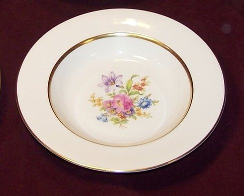 Jackson China Soup Bowl, Gold Rim, Floral Center 