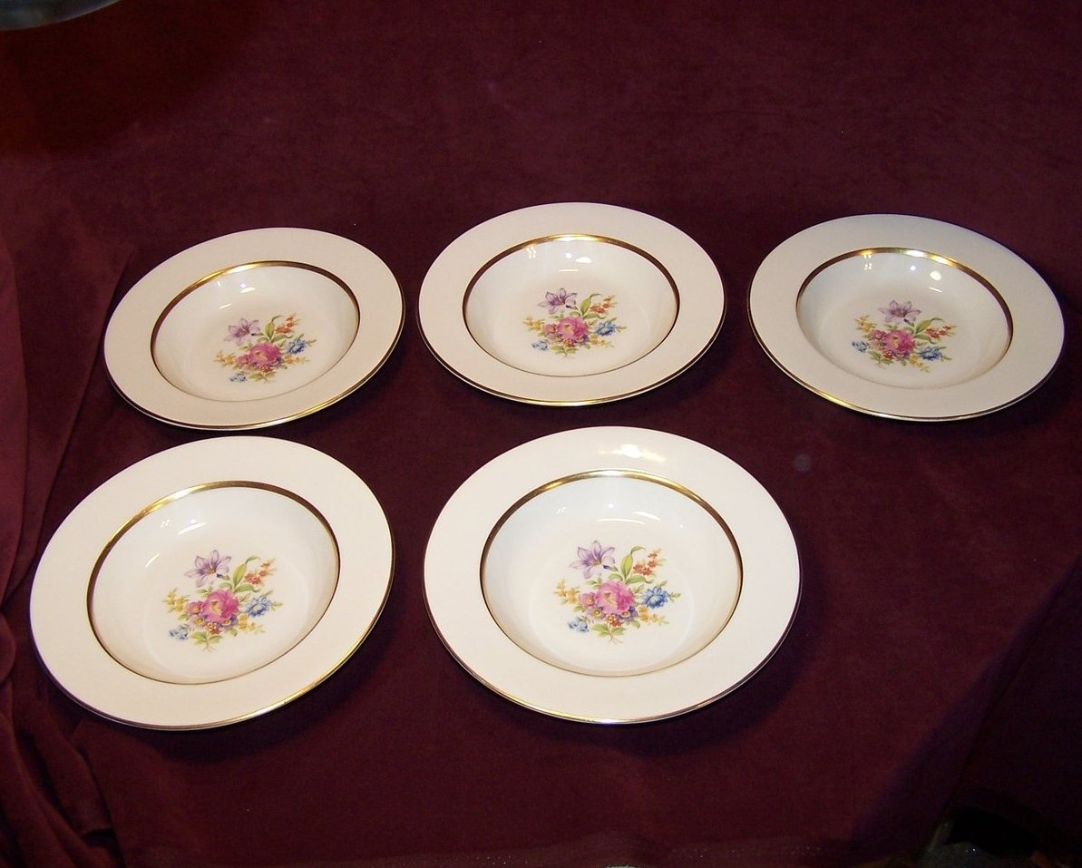 Image 1 of Jackson China Soup Bowl, Gold Rim, Floral Center 