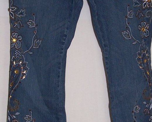 Decorated Jeans, Jrs Sz 8P, Distressed