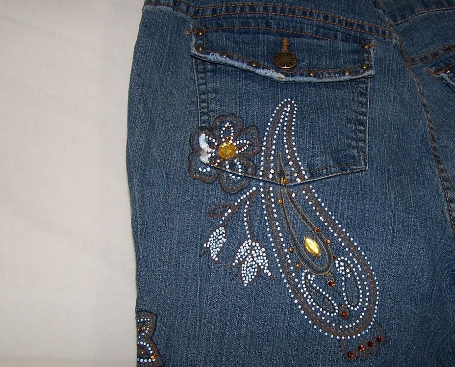 Decorated Jeans, Jrs Sz 8P, Distressed