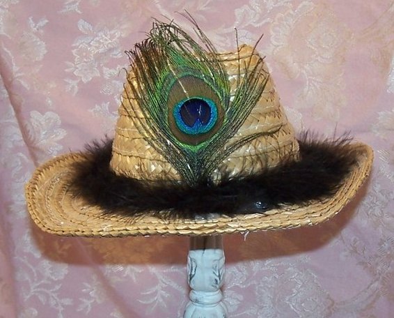 Cowgirl Hat w Feather Band, Peacock Eye Feather, Child Size New