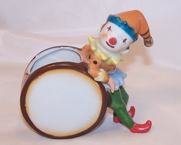 Clown and Drum Figurine, Pencil Cup, Q Tip Cotton Ball Dispenser