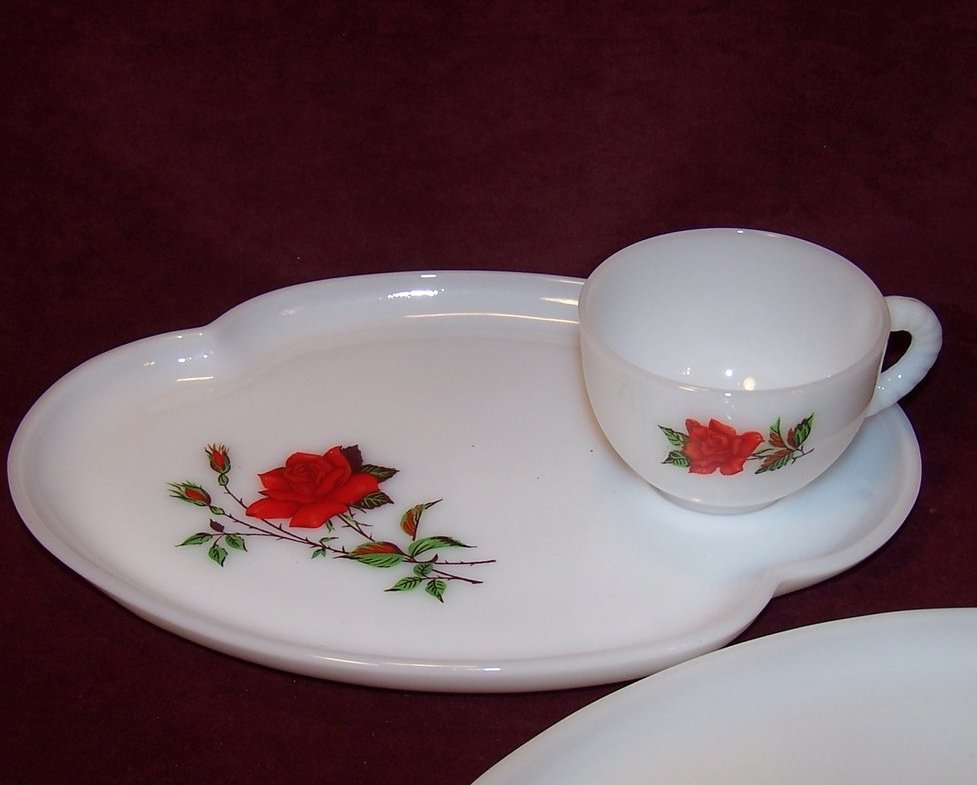 Image 2 of Snack Plate, Teacup,  Rosecrest Milk Glass, Federal Glass