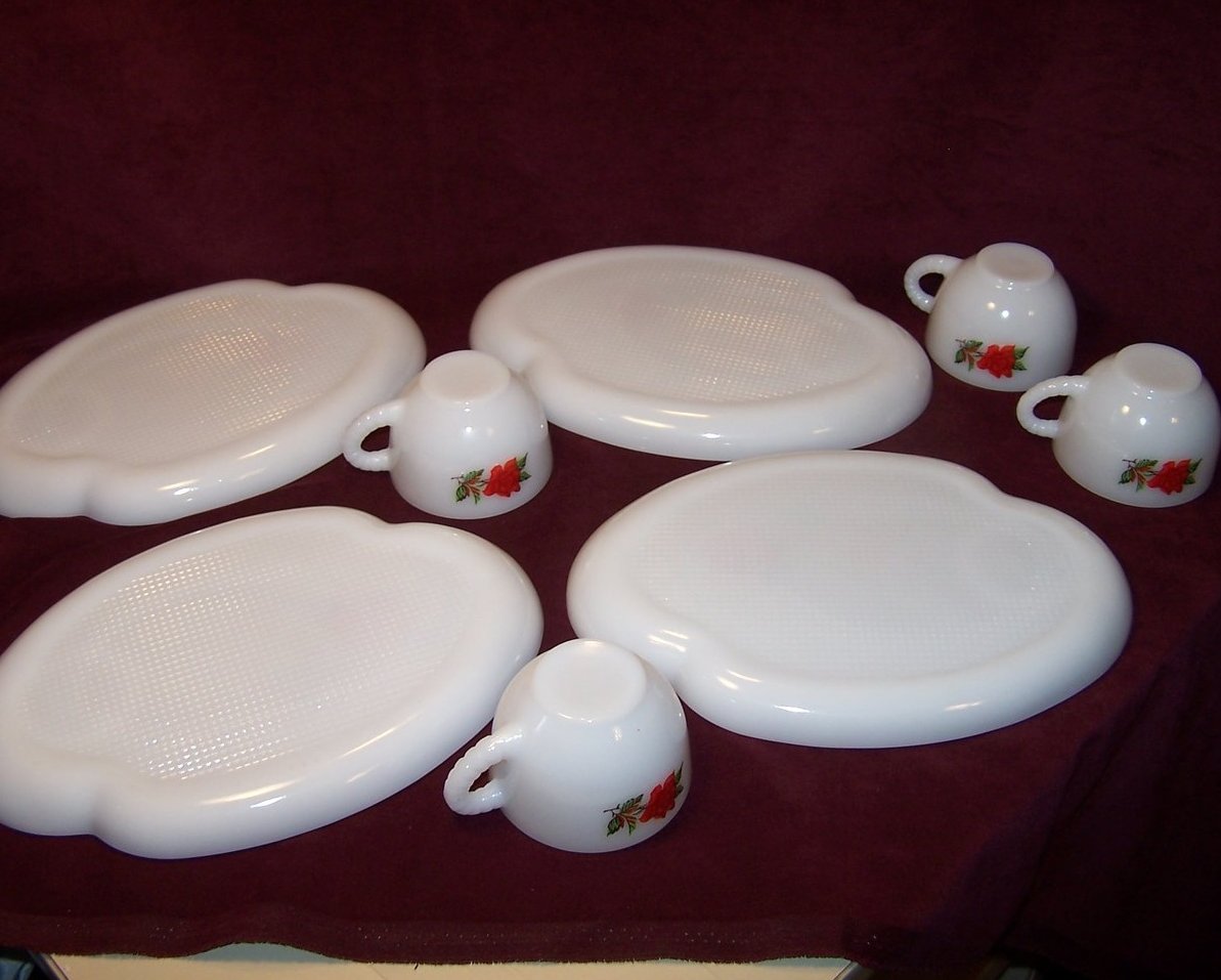 Image 4 of Snack Plate, Teacup,  Rosecrest Milk Glass, Federal Glass