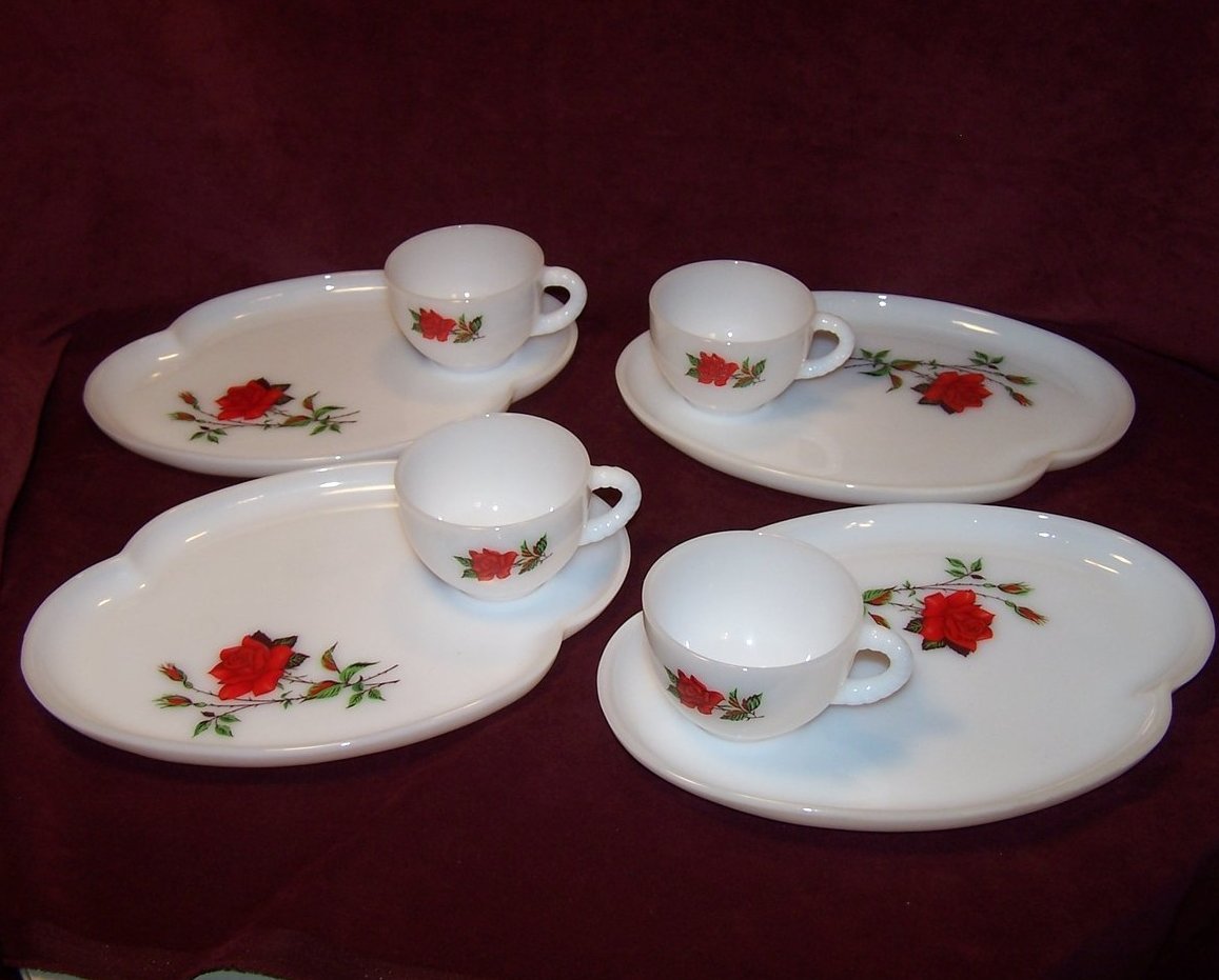 Snack Plate, Milk Glass, Teacup Set, Rosecrest Federal Glass