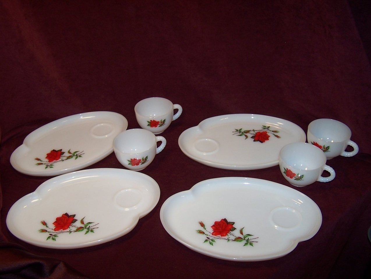 Snack Plate, Milk Glass, Teacup Set, Rosecrest Federal Glass