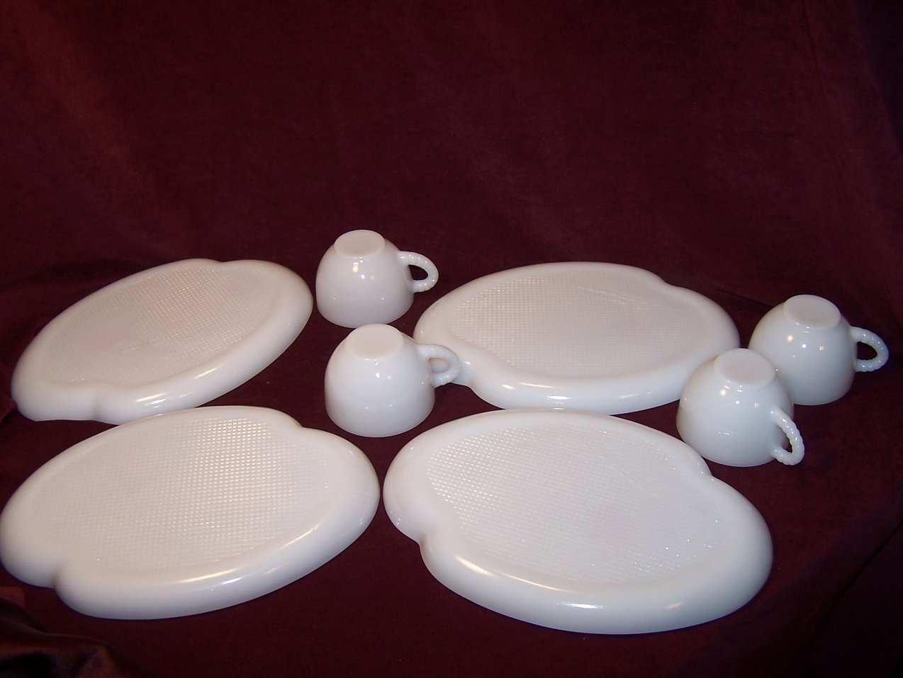 Snack Plate, Milk Glass, Teacup Set, Rosecrest Federal Glass