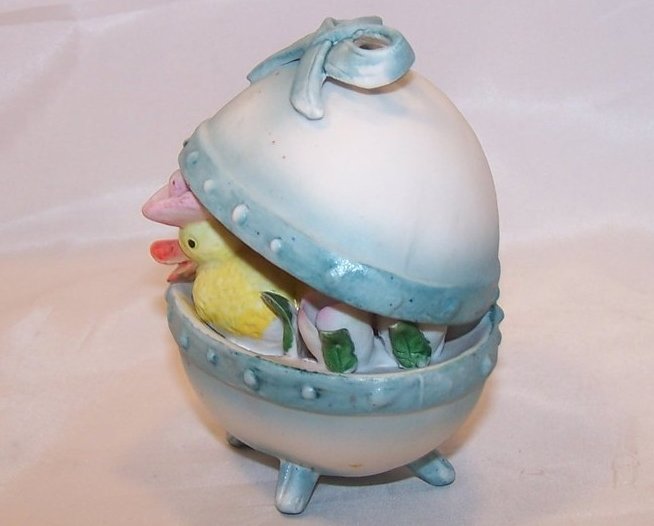 Image 1 of Easter Egg Figurine w Darling Duck in Hat, Flowers