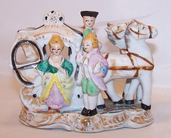 Gilded Colonial Carriage w Horses, People Figurine, Japan Japanese