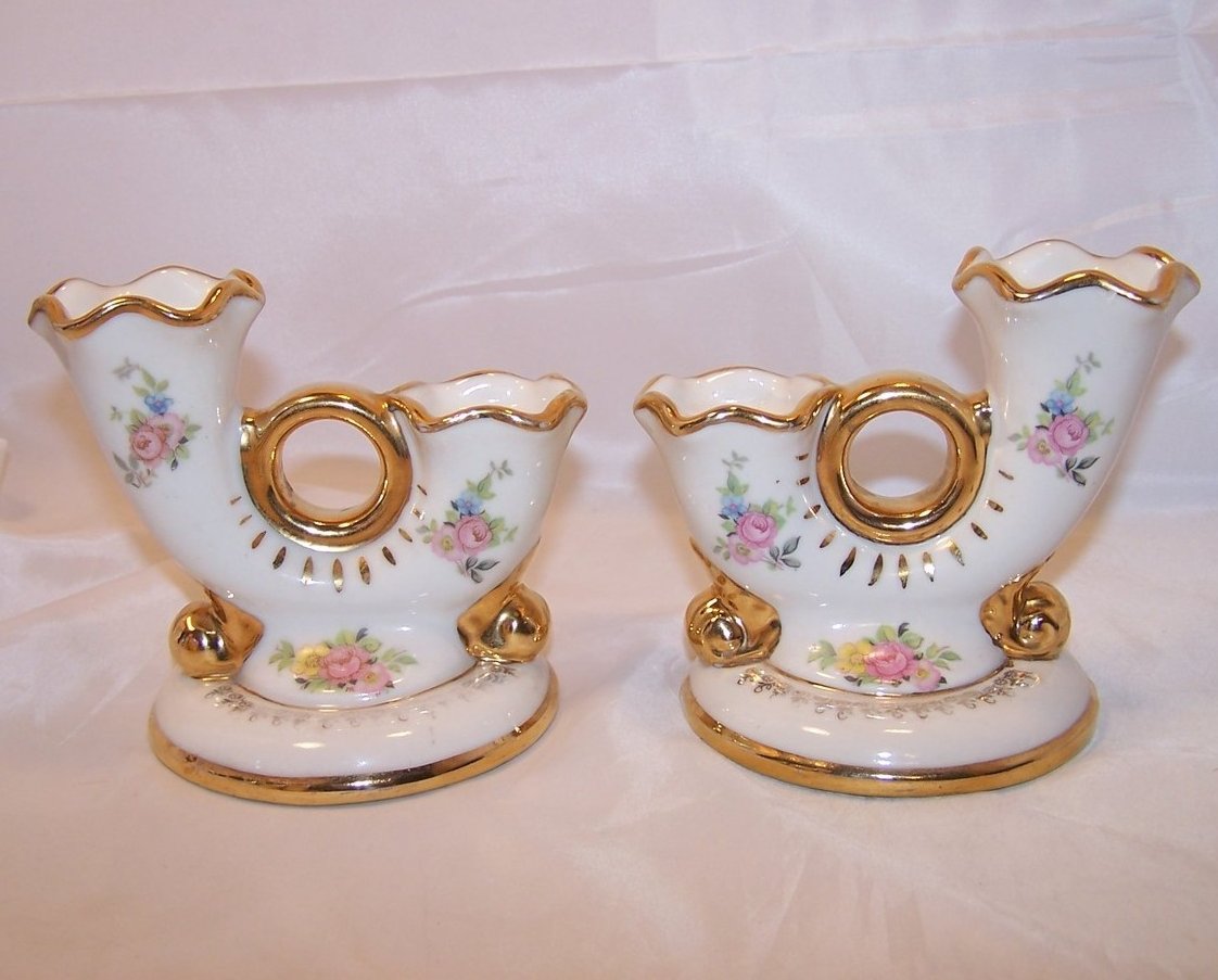 Image 2 of Abingdon Double Holder Gilded Candlesticks, Porcelain, U.S.A.