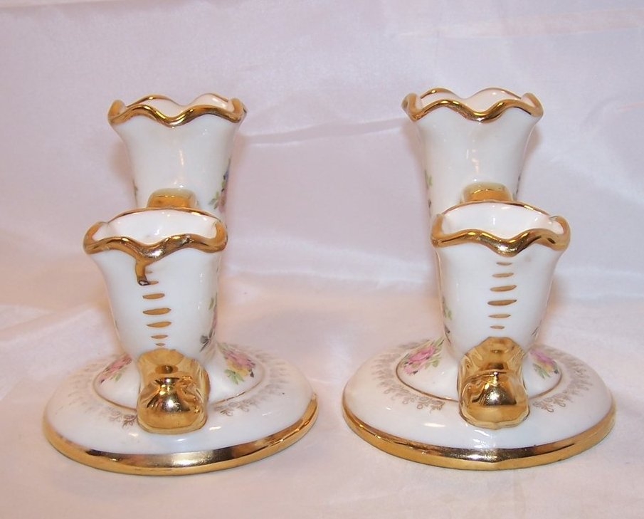 Image 3 of Abingdon Double Holder Gilded Candlesticks, Porcelain, U.S.A.