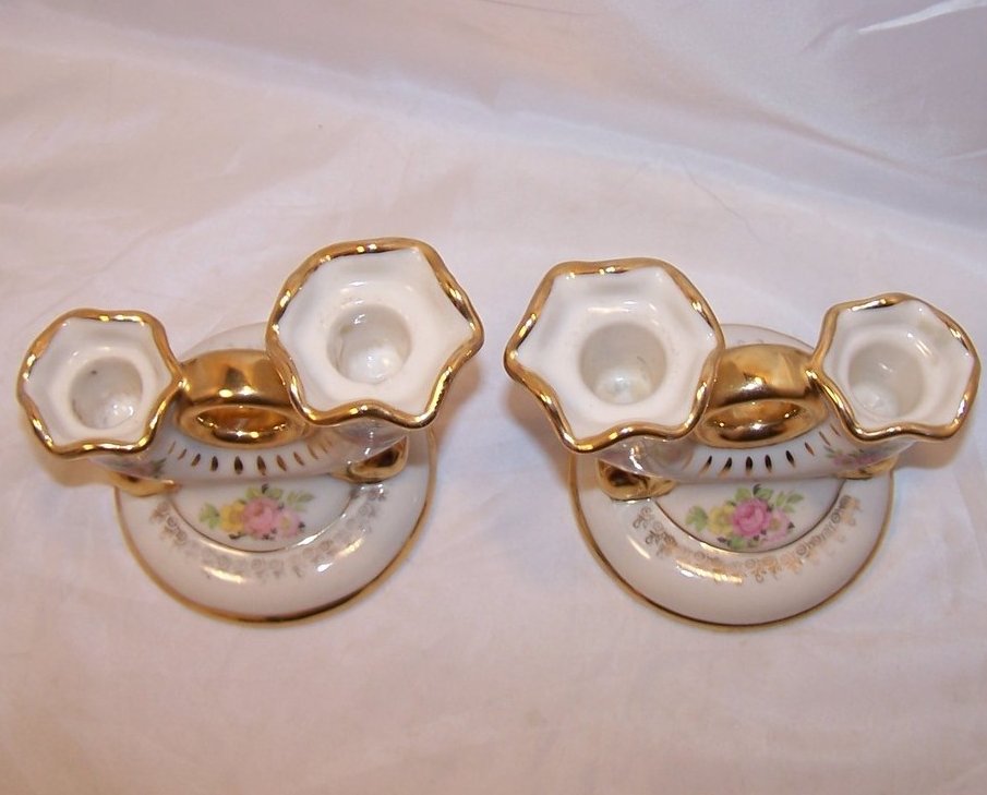 Image 4 of Abingdon Double Holder Gilded Candlesticks, Porcelain, U.S.A.