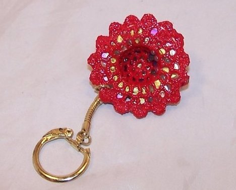 Image 1 of New Red Hat Keychain w Purple Beads, Roses