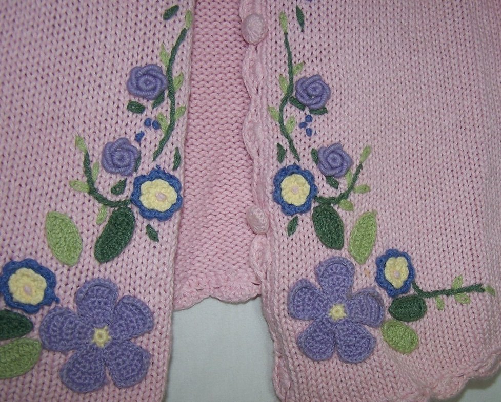 Image 1 of Sz 5, 6, Long Sleeved Knit Sweater, Button Front, Pink w Flowers