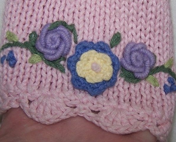 Image 2 of Sz 5, 6, Long Sleeved Knit Sweater, Button Front, Pink w Flowers