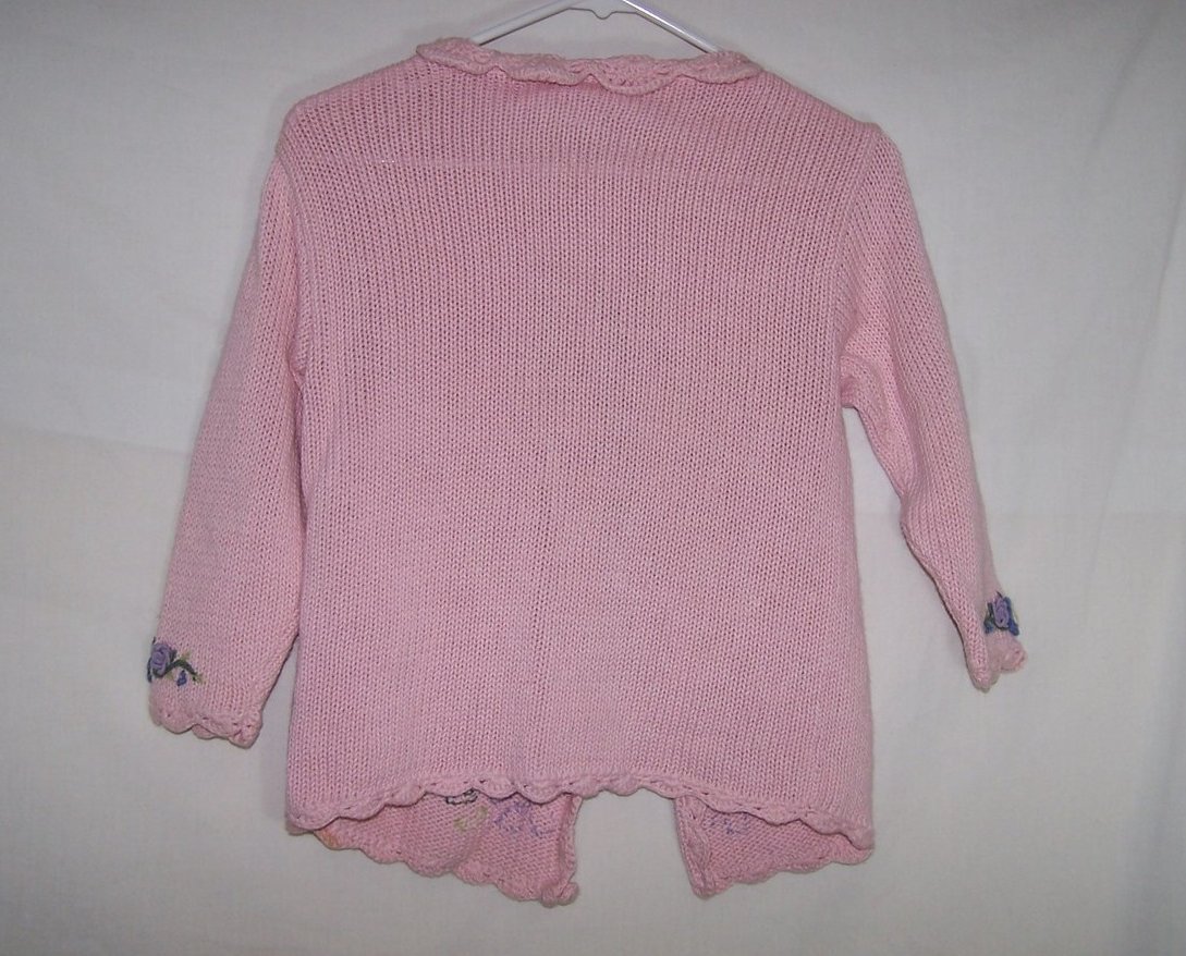 Image 5 of Sz 5, 6, Long Sleeved Knit Sweater, Button Front, Pink w Flowers