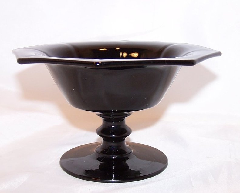 Black Amethyst Glass Compote Dish, Bowl, Vintage