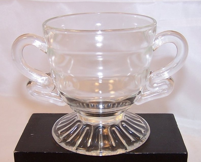 Pressed Glass Sugar Bowl w Double Loop Handles, Vintage