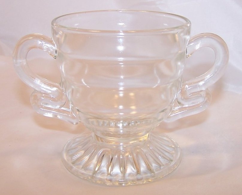 Image 2 of Pressed Glass Sugar Bowl w Double Loop Handles, Vintage