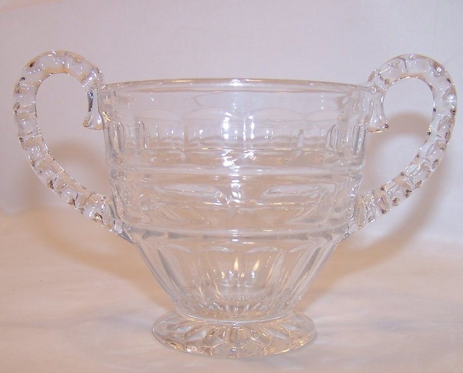 Pressed Glass Sugar Bowl w Bubble Handles, Vintage