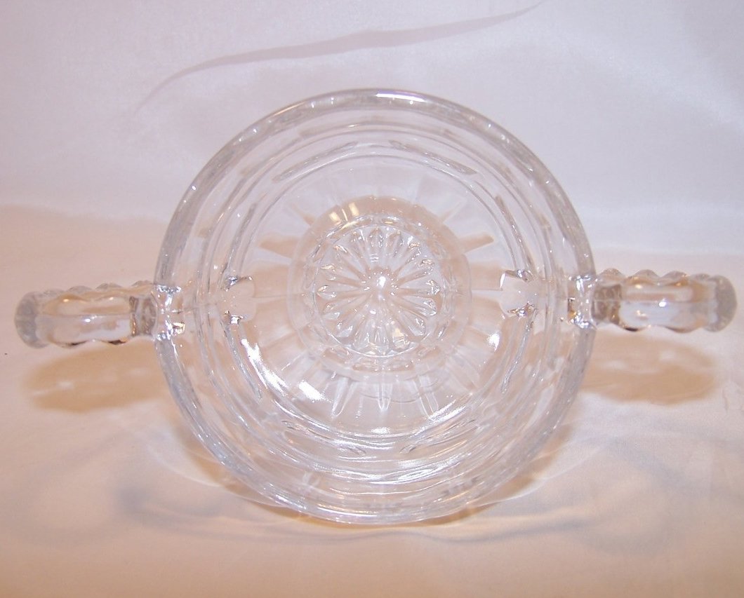 Image 3 of Pressed Glass Sugar Bowl w Bubble Handles, Vintage
