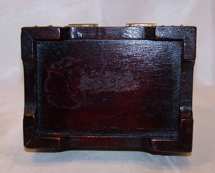 Image 5 of Jewelry Box, Brass Accents, Carved Stone, Cherry Wood Finish