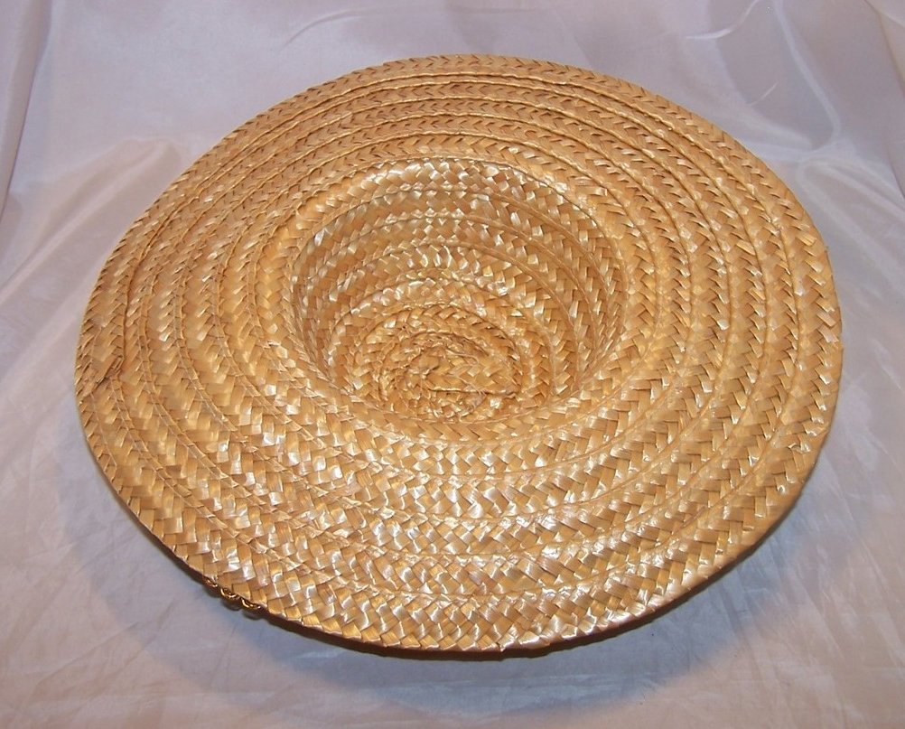 Image 1 of New Straw Hat w Gold Braid, Flowers, Leaves 