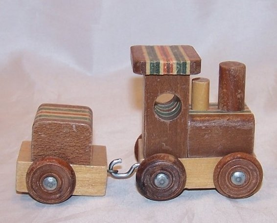 Train Locomotive, Caboose of Layered Colored Wood, Woods