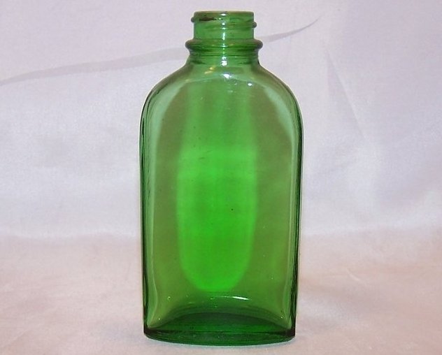 Green Glass Bottle w Vertical Ridges, Vintage