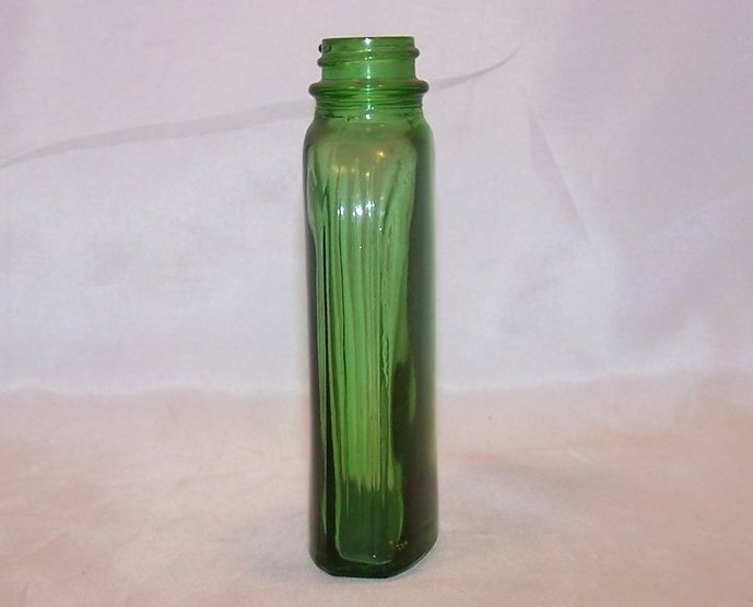 Image 1 of Green Glass Bottle w Vertical Ridges, Vintage