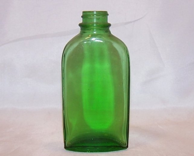 Image 2 of Green Glass Bottle w Vertical Ridges, Vintage