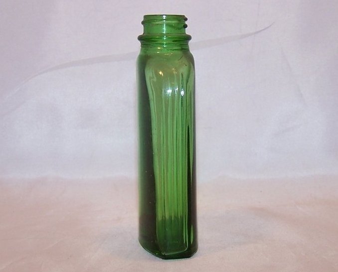 Image 3 of Green Glass Bottle w Vertical Ridges, Vintage
