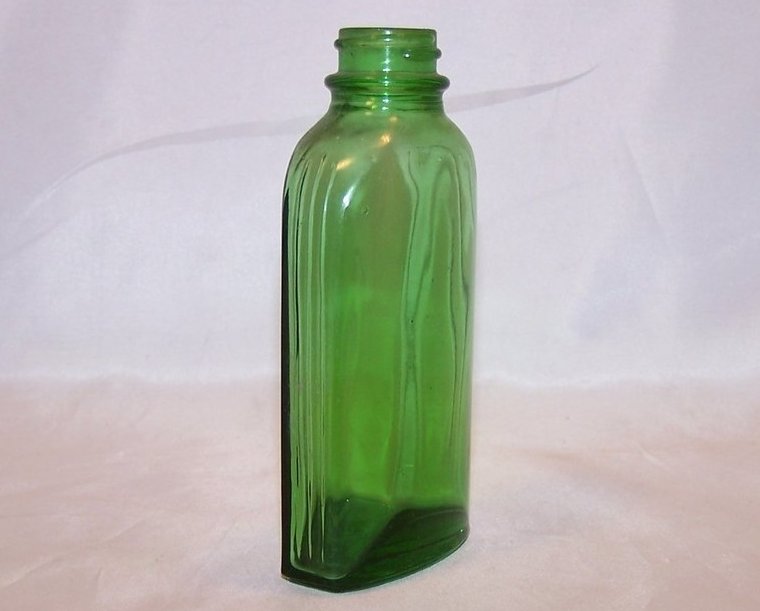 Image 4 of Green Glass Bottle w Vertical Ridges, Vintage