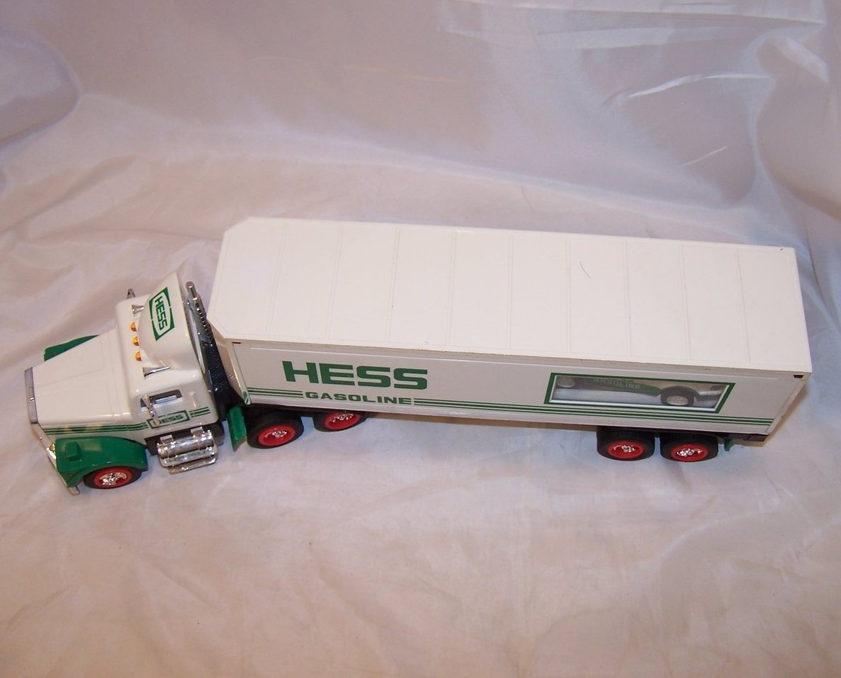 Image 2 of Hess Toy Truck, Box Trailer Truck w Friction Race Car, Light Up