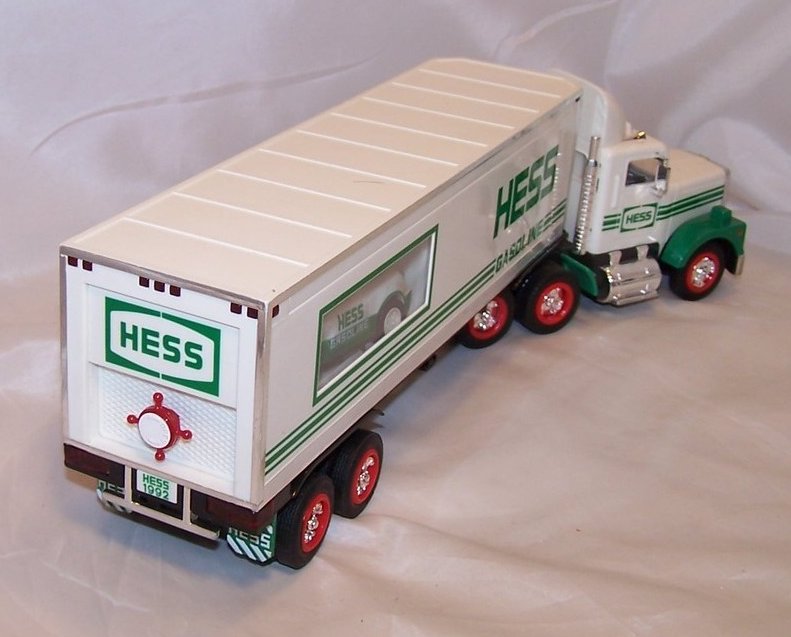 Image 3 of Hess Toy Truck, Box Trailer Truck w Friction Race Car, Light Up