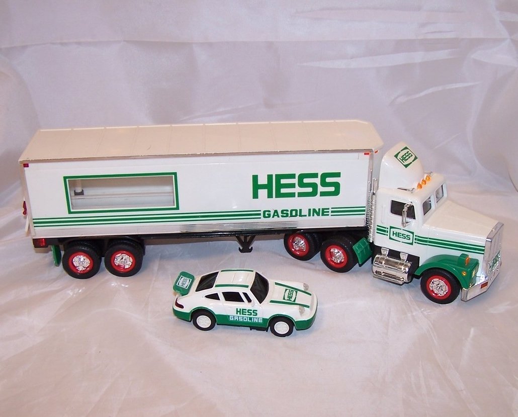 Image 4 of Hess Toy Truck, Box Trailer Truck w Friction Race Car, Light Up
