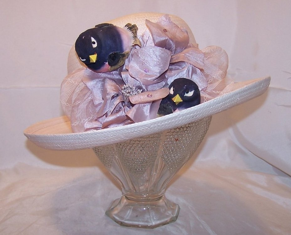 New Lilac Purple Hat w Birds, Flowers, Rhinestones, Cappelli