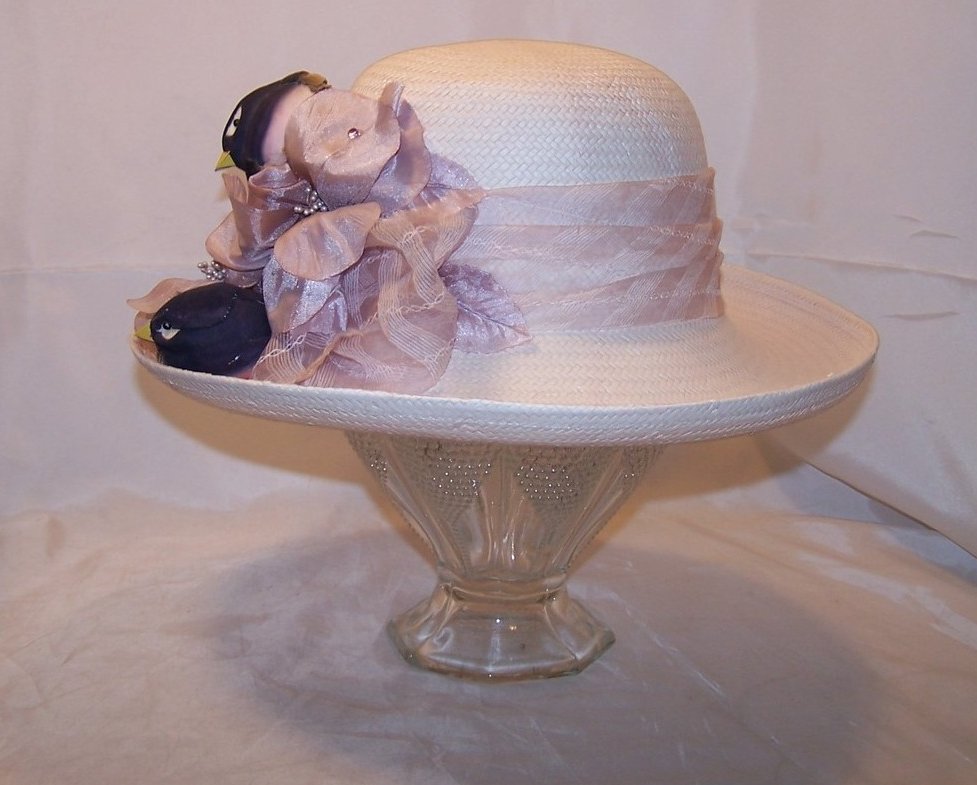 Image 3 of New Lilac Purple Hat w Birds, Flowers, Rhinestones, Cappelli