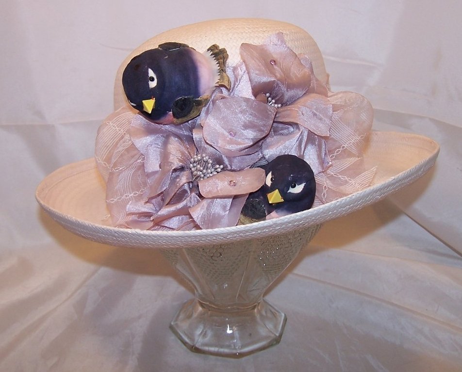 Image 4 of New Lilac Purple Hat w Birds, Flowers, Rhinestones, Cappelli