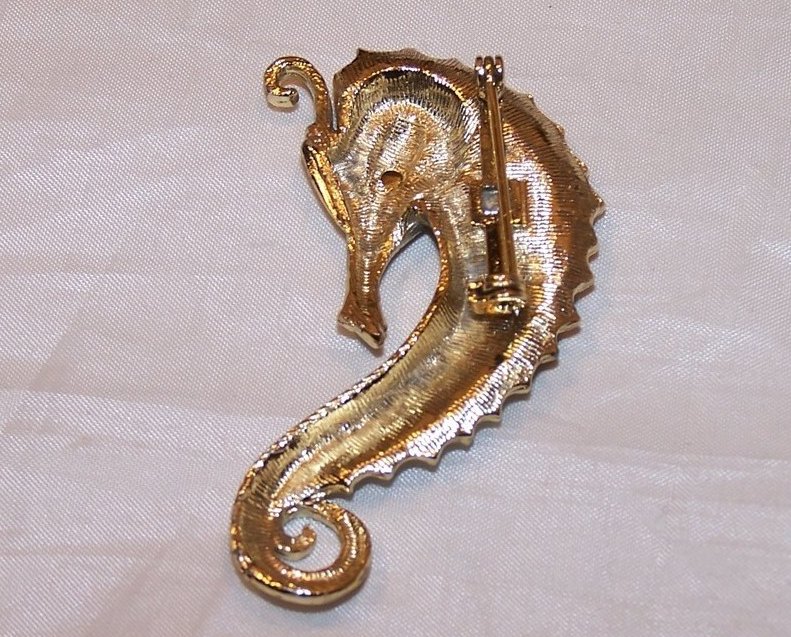 Image 2 of Seahorse Pin, Brooch w Rhinestones, Cream Face 
