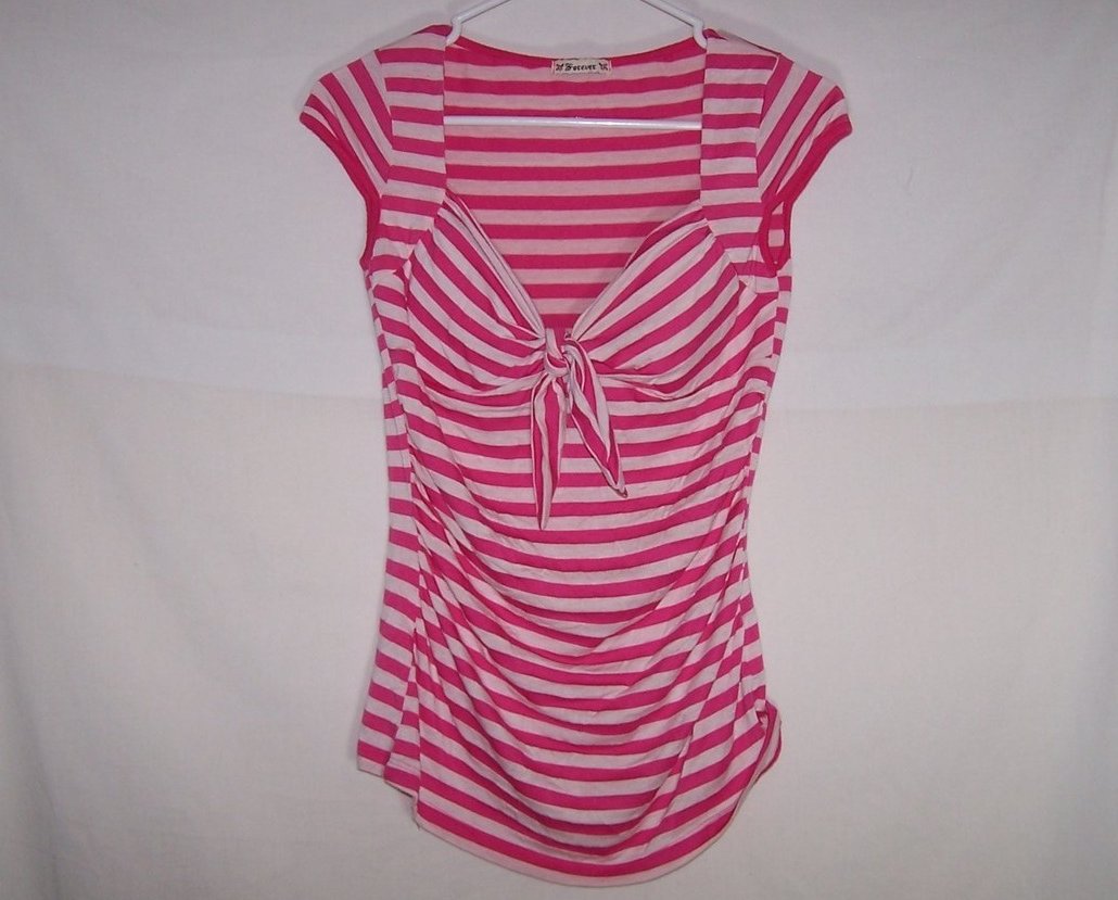 Pink, Cap Sleeved Striped Shirt, Forever